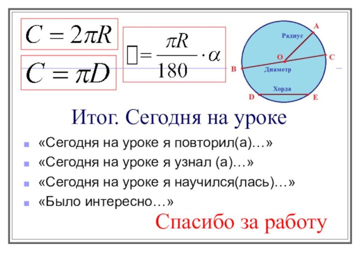 Итог. Сегодня на уроке«Сегодня на уроке я повторил(а)…»«Сегодня на уроке я узнал