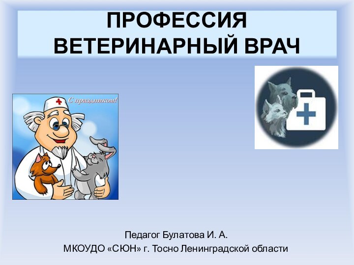 ПРОФЕССИЯ ВЕТЕРИНАРНЫЙ ВРАЧПедагог Булатова И. А. МКОУДО «СЮН» г. Тосно Ленинградской области