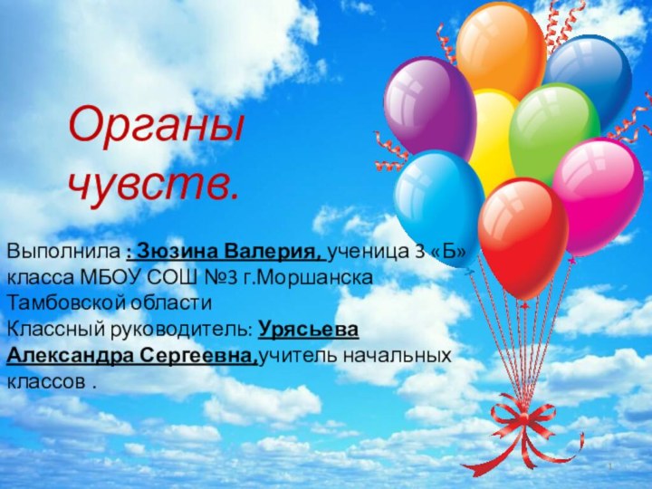 Органы чувств.Выполнила : Зюзина Валерия, ученица 3 «Б» класса МБОУ СОШ №3