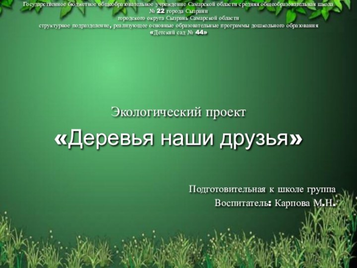 Государственное бюджетное общеобразовательное учреждение Самарской области средняя общеобразовательная школа № 22 города