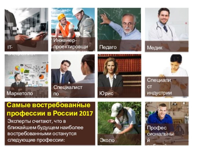 Самые востребованные профессии в России 2017Эксперты считают, что в ближайшем будущем наиболее