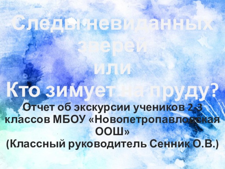 Следы невиданных зверейили Кто зимует на пруду?Отчет об экскурсии учеников 2-3 классов