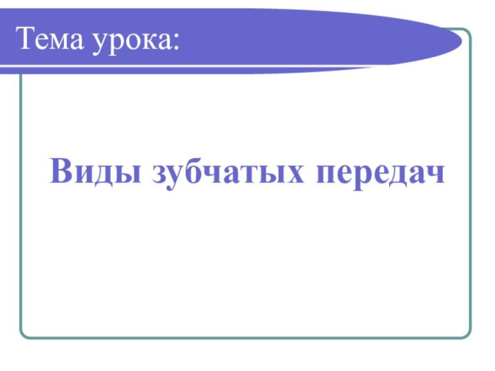 Тема урока:Виды зубчатых передач