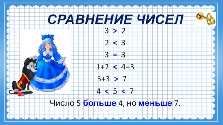 СРАВНЕНИЕ ЧИСЕЛ 3 > 2 2 < 3 3 = 3 1+2