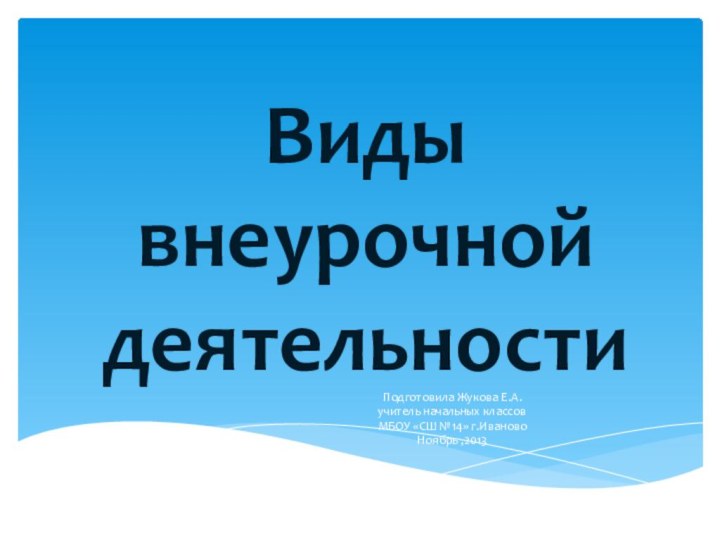 Подготовила Жукова Е.А.учитель начальных классовМБОУ «СШ №14» г.ИвановоНоябрь ,2013Виды внеурочной деятельности