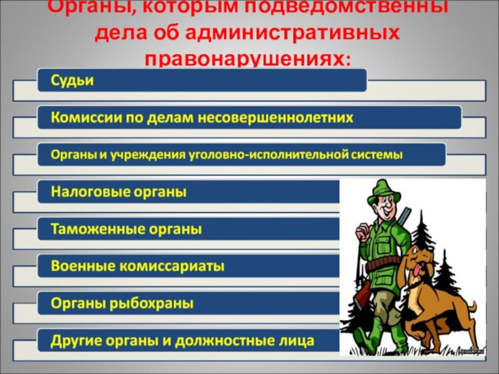 Органы, которым подведомственны дела об административных правонарушениях: