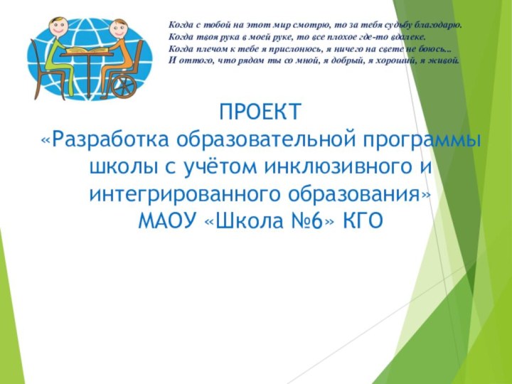 ПРОЕКТ «Разработка образовательной программы школы с учётом инклюзивного и интегрированного образования» МАОУ