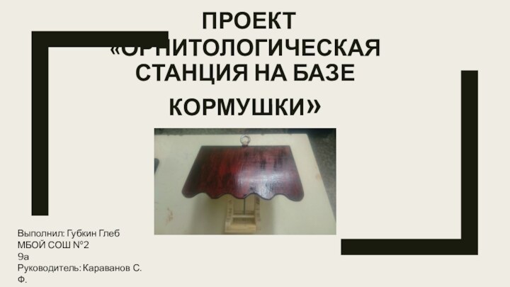 Проект «орнитологическая станция на базе кормушки»Выполнил: Губкин ГлебМБОЙ СОШ №29аРуководитель: Караванов С. Ф.