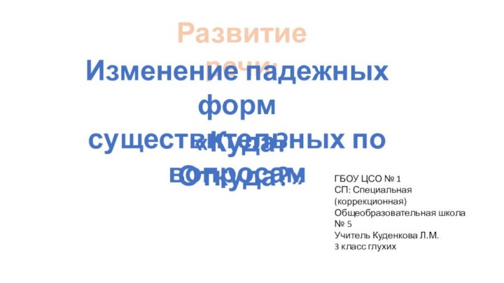 «Куда? Откуда?»ГБОУ ЦСО № 1СП: Специальная (коррекционная)Общеобразовательная школа № 5Учитель Куденкова Л.М.3