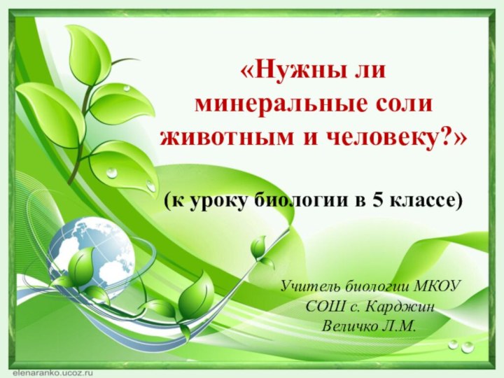 «Нужны ли минеральные соли животным и человеку?»(к уроку биологии в 5 классе)Учитель