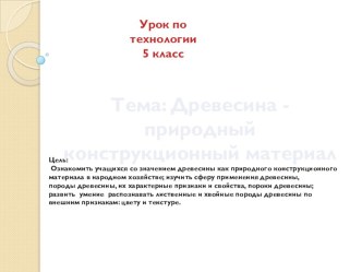 Презентация по технологии для 5 класса по теме Древесина конструкционный материал