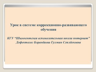 Презентация.Урок в системе коррекционно-развивающего обучения.