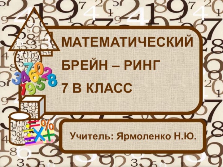 МАТЕМАТИЧЕСКИЙБРЕЙН – РИНГ7 В КЛАСС Учитель: Ярмоленко Н.Ю.