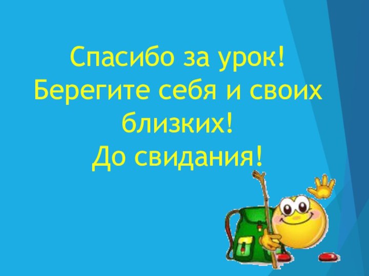 Спасибо за урок!Берегите себя и своих близких!До свидания!