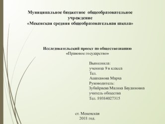 Проект по обществознанию на тему Правовое государство 9 класс