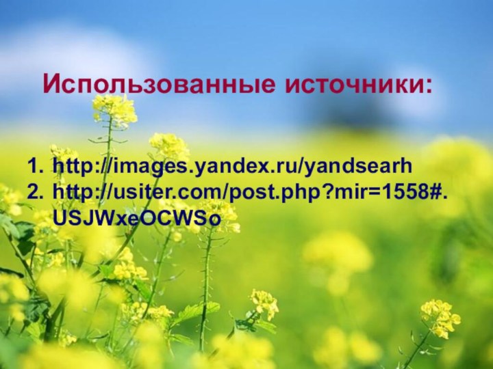 Использованные источники:http://images.yandex.ru/yandsearhhttp://usiter.com/post.php?mir=1558#.USJWxeOCWSo