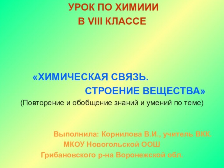 УРОК ПО ХИМИИИ В VIII КЛАССЕ