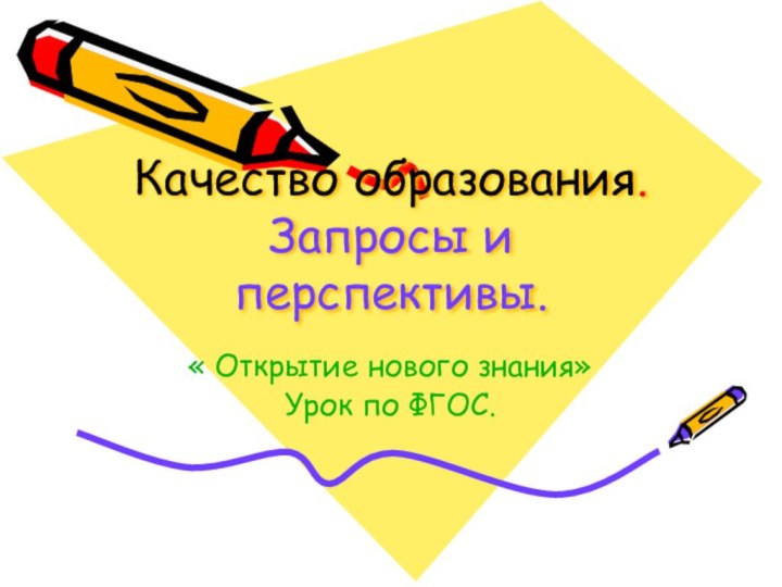 Качество образования. Запросы и перспективы. « Открытие нового знания» Урок по ФГОС.