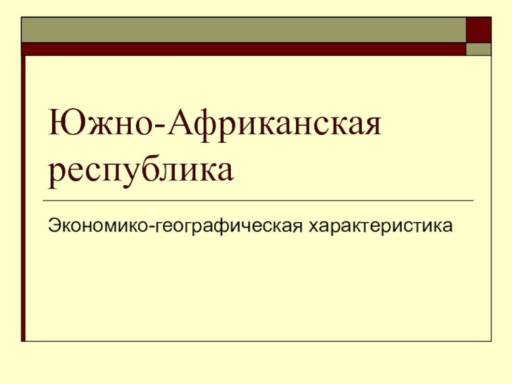 Южно-Африканская республикаЭкономико-географическая характеристика