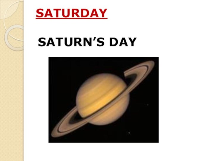 SATURDAY SATURN’S DAY