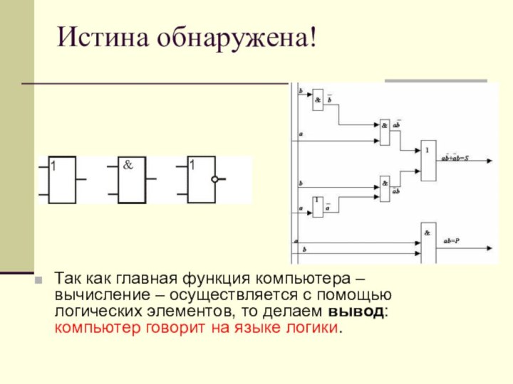 Истина обнаружена!Так как главная функция компьютера – вычисление – осуществляется с помощью