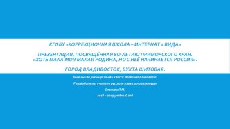 Презентация, посвящённая 80-летию Приморского края. Хоть и мала моя малая родина, но с неё начинается Россия. Город Владивосток. Бухта Щитовая.