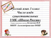Презентация по Русскому Языку на тему Число имен существительных ( 3 класс)