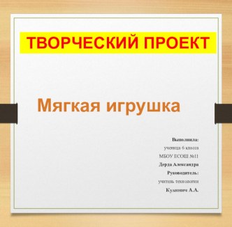 Проект по технологии Мягкая игрушка