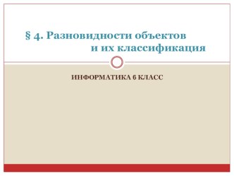 Урок по теме Разновидности объектов и их классификация