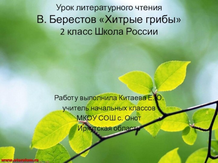 Урок литературного чтения  В. Берестов «Хитрые грибы» 2 класс Школа России