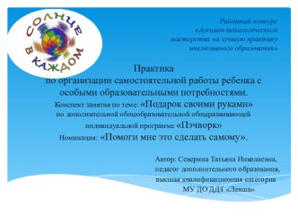 Практика по организации самостоятельной работы ребенка с особыми образовательными потребностями.