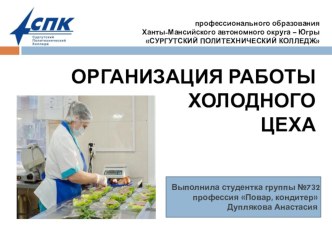 Организация работы холодного цеха выполнила студентка 732 гр. Дуплякова Анастасия