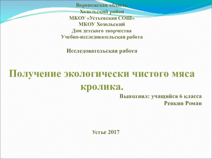 Воронежская областьХохольский районМКОУ «Устьевская СОШ»МКОУ Хохольский Дом детского творчестваУчебно-исследовательская работаИсследовательская работаПолучение экологически