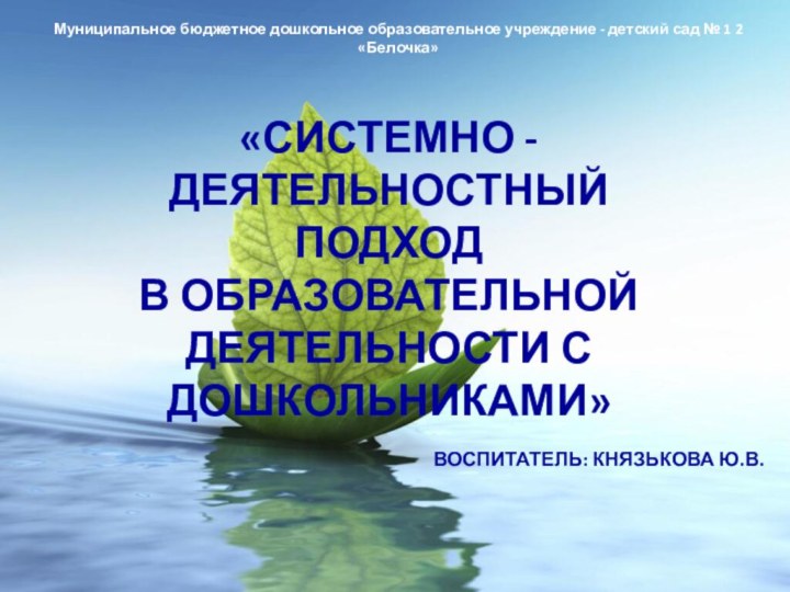 «Системно - Деятельностный  подход  в образовательной деятельности с дошкольниками»Воспитатель: Князькова