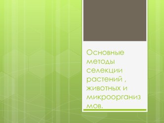 Презентация по биологии на тему Основные методы селекции растений.ю животных и микроорганизмов (9 класс)