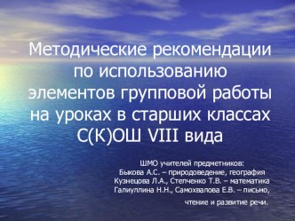 Презентация Методические рекомендации по использованию групповой работы в С(К)ОШ VIII вида