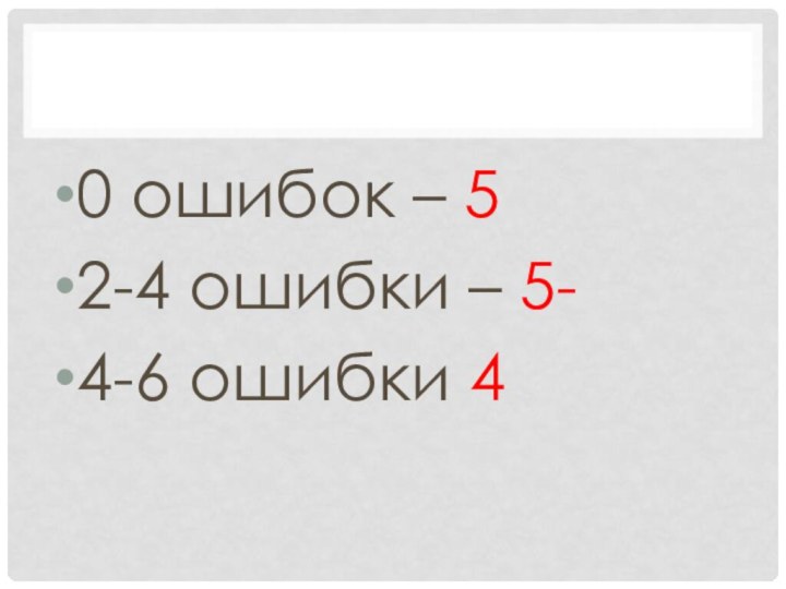 0 ошибок – 52-4 ошибки – 5-4-6 ошибки 4