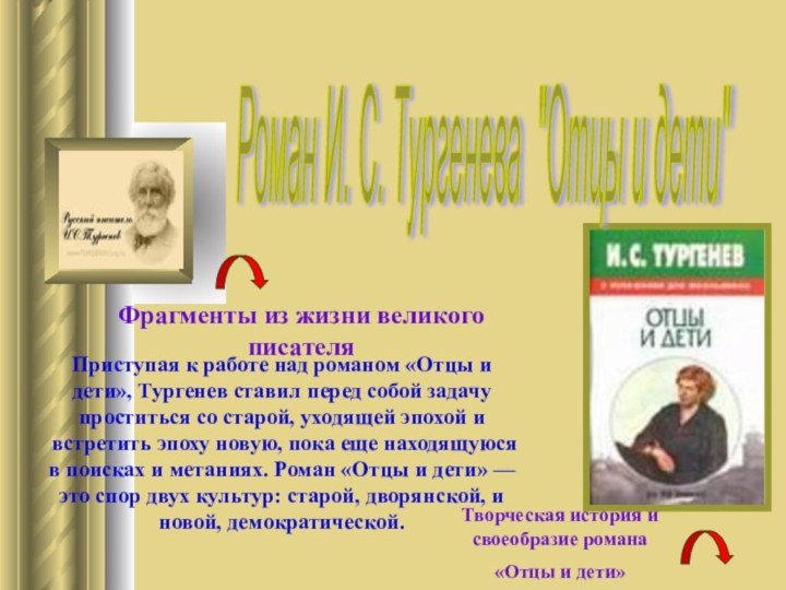 Творческая история и своеобразие романа «Отцы и дети»Фрагменты из жизни великого писателяРоман