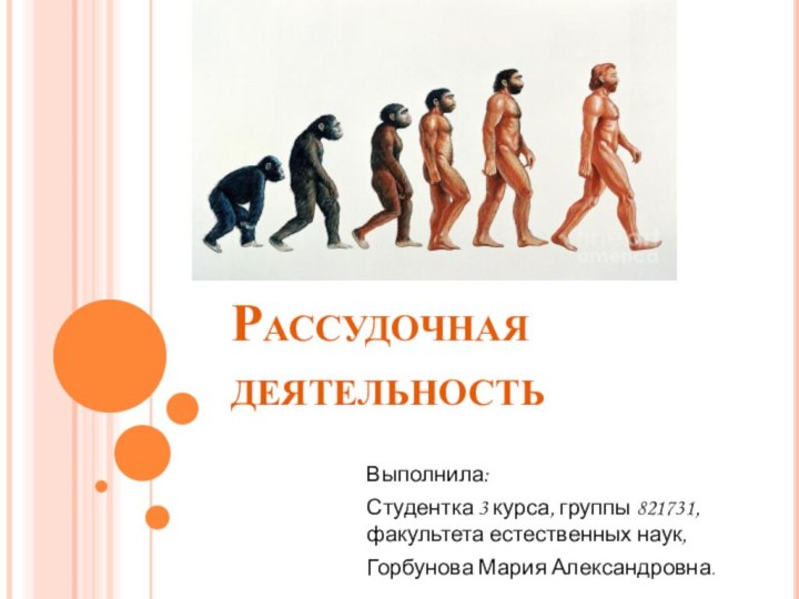 Рассудочная деятельность Выполнила:Студентка 3 курса, группы 821731, факультета естественных наук, Горбунова Мария Александровна.