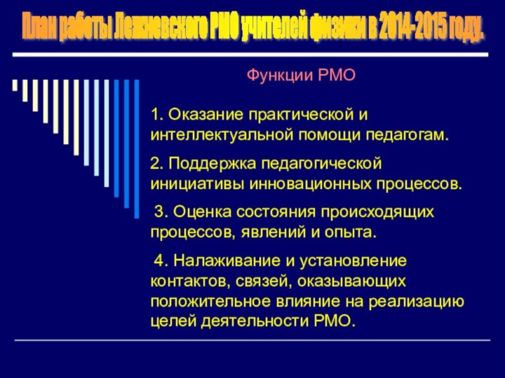 План работы Лежневского РМО учителей физики в 2014-2015 году.