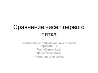 Презентация по математике на темуСравнение чисел первого пятка