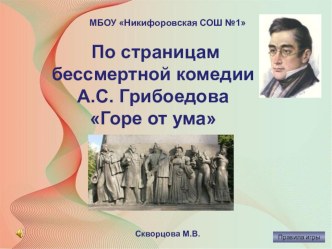 Презентация по литературеСвоя игра по комедии А.С. Грибоедова Горе от ума (9 класс)