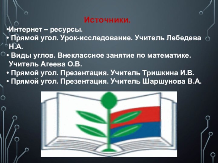 Источники.Интернет – ресурсы. Прямой угол. Урок-исследование. Учитель Лебедева Н.А. Виды углов. Внеклассное