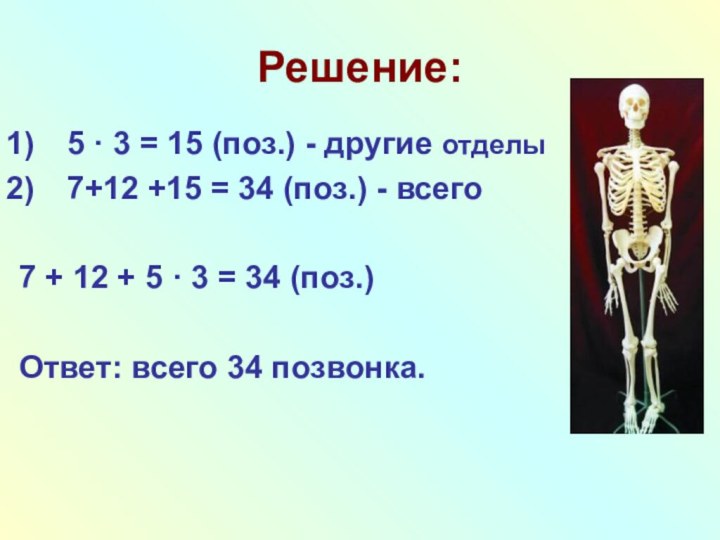 Решение:5 · 3 = 15 (поз.) - другие отделы 7+12 +15 =