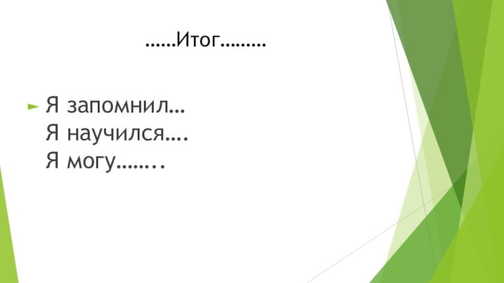 ……Итог………Я запомнил… Я научился…. Я могу……..