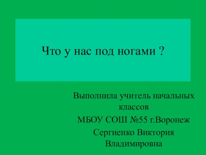 Что у нас под ногами ?Выполнила учитель начальных классовМБОУ СОШ №55 г.ВоронежСергиенко Виктория Владимировна