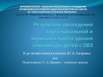 Результаты проведения внутришкольной и муниципальной олимпиад для детей с ОВЗ