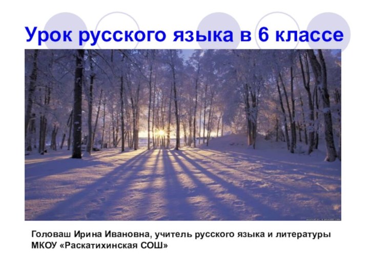 Урок русского языка в 6 классеГоловаш Ирина Ивановна, учитель русского языка и