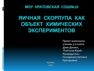 Презентация к проекту Яичная скорлупа как объект химических экспериментов