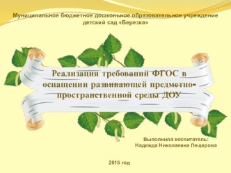 Реализация требований ФГОС в оснащении развивающей предметно-пространственной среды ДОУ